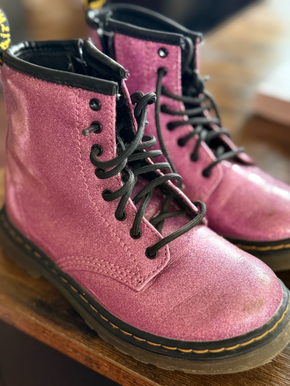 Dr. Martens Kids Pink Glitter Lace-Up Rain & Snow Boots